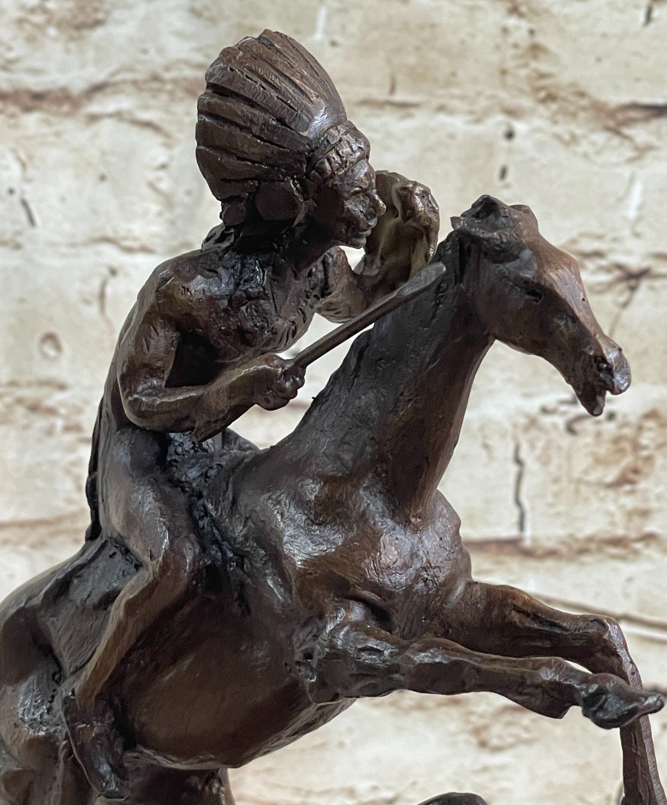 American Indian Riding Horse Signed Remington Native Bronze Sculpture Statue T
