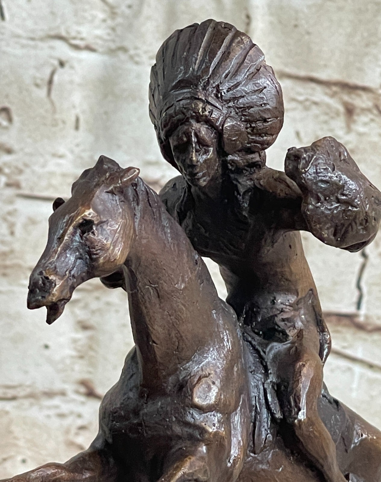 American Indian Riding Horse Signed Remington Native Bronze Sculpture Statue T
