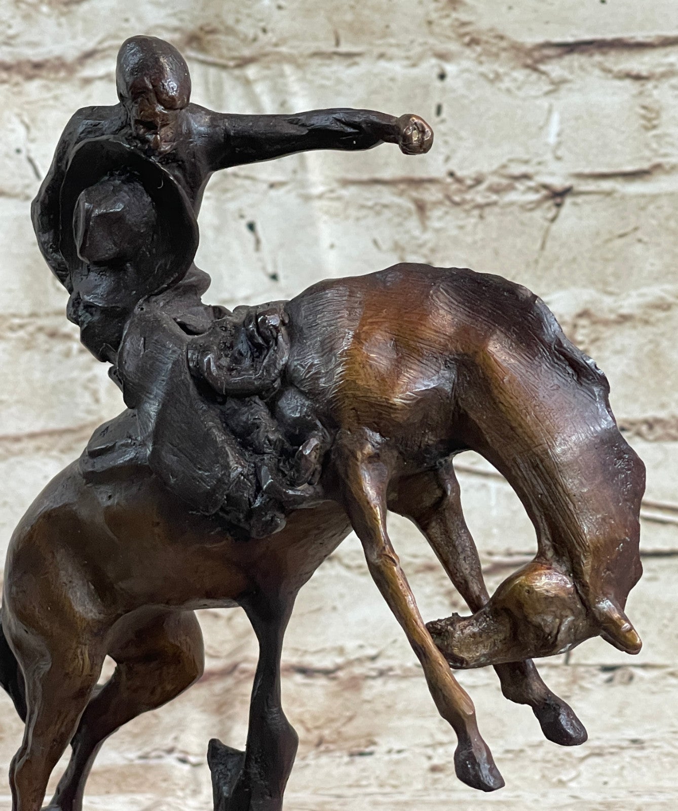 Americana Hand Made Pure Genuine Bronze Cowboy Horse Bronze Marble Base Figurine