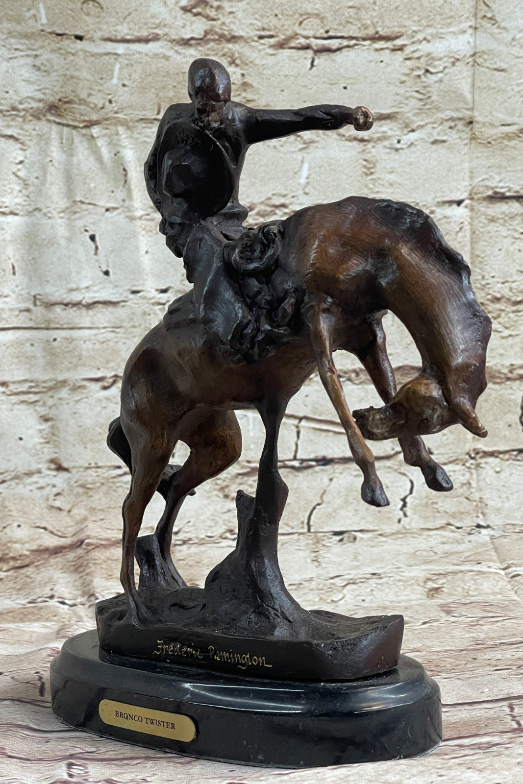 Americana Hand Made Pure Genuine Bronze Cowboy Horse Bronze Marble Base Figurine