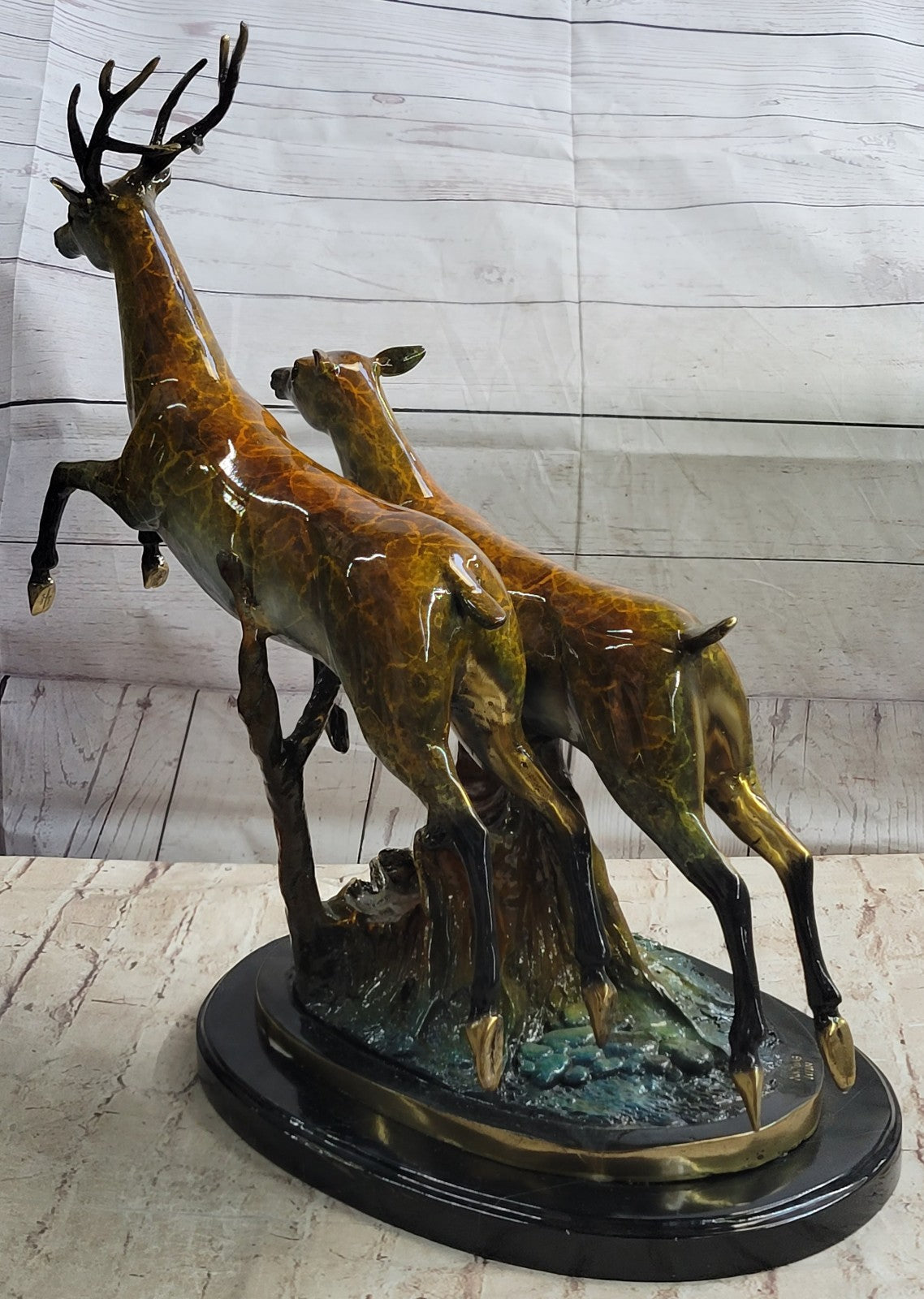 Art Deco Special Patina Two Running Stags Bronze Sculpture Musem Quality LTD