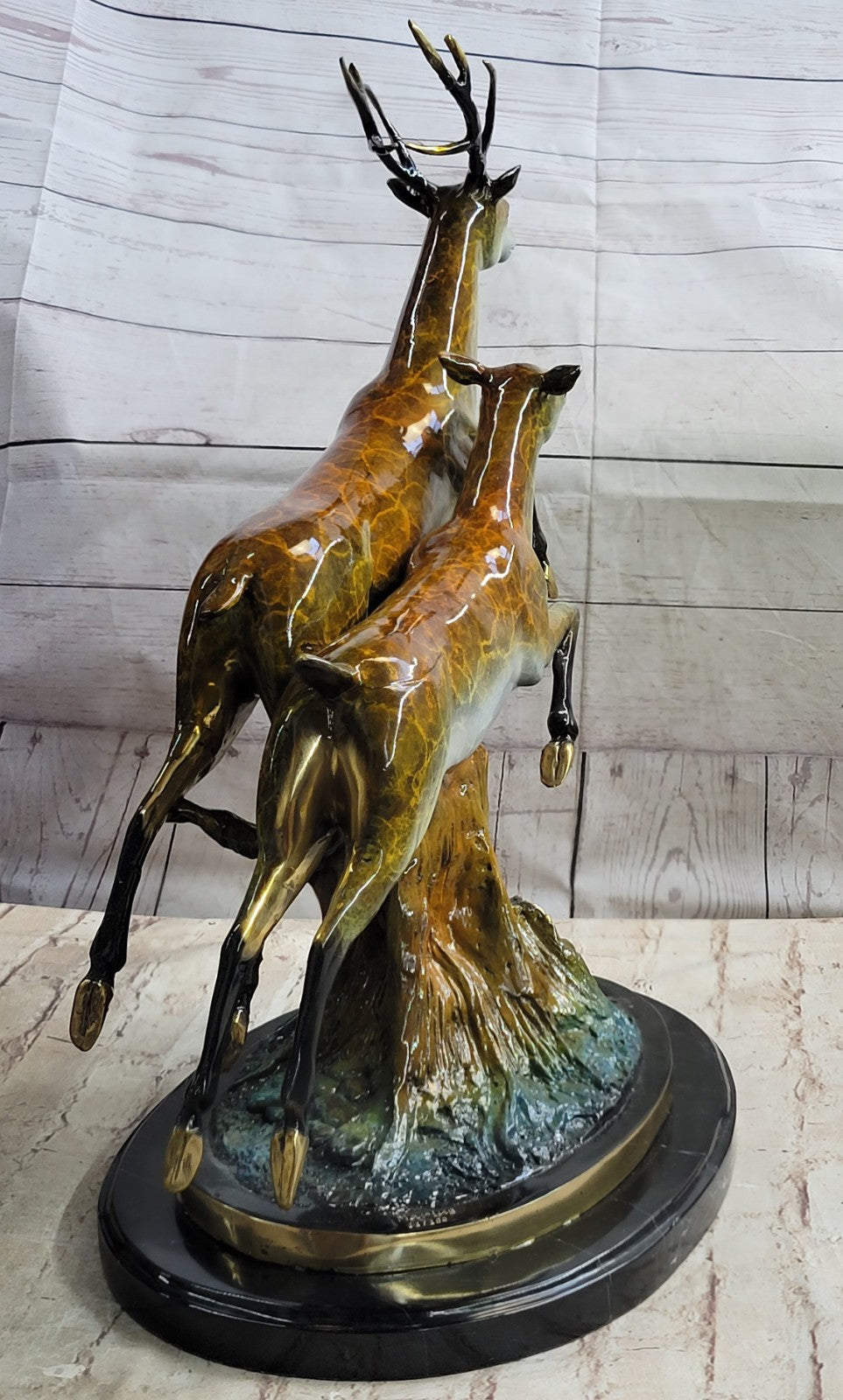 Art Deco Special Patina Two Running Stags Bronze Sculpture Musem Quality LTD