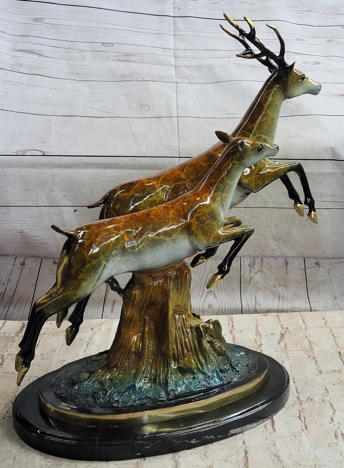Art Deco Special Patina Two Running Stags Bronze Sculpture Musem Quality LTD