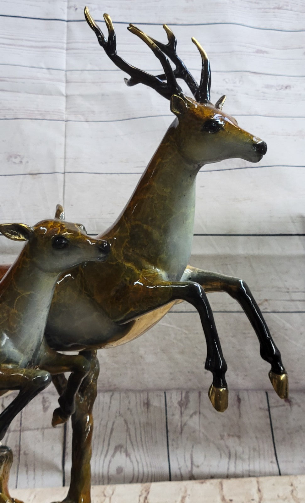 Art Deco Special Patina Two Running Stags Bronze Sculpture Musem Quality LTD