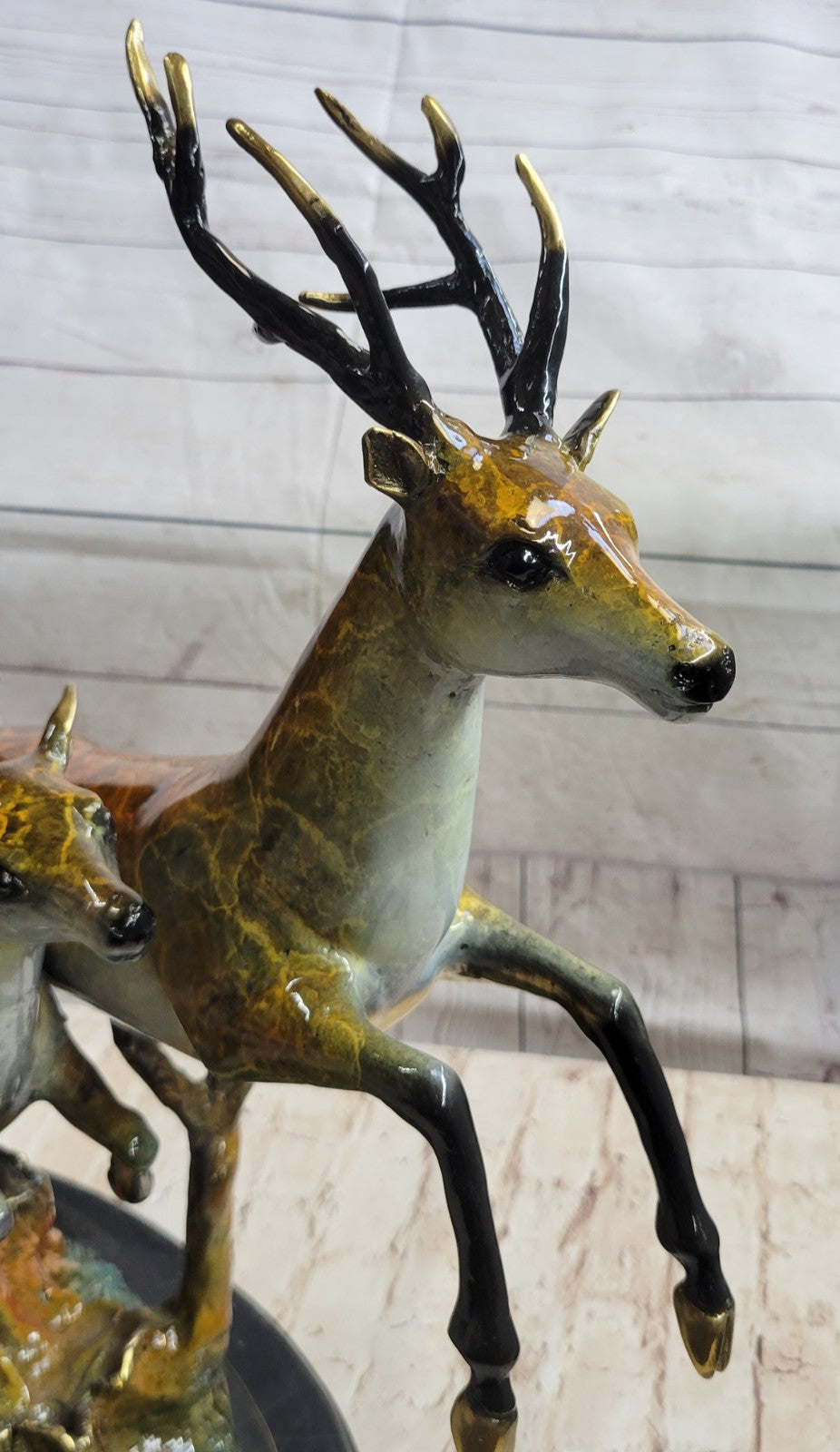 Art Deco Special Patina Two Running Stags Bronze Sculpture Musem Quality LTD