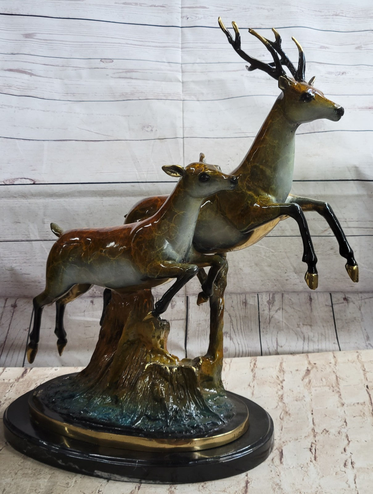 Art Deco Special Patina Two Running Stags Bronze Sculpture Musem Quality LTD