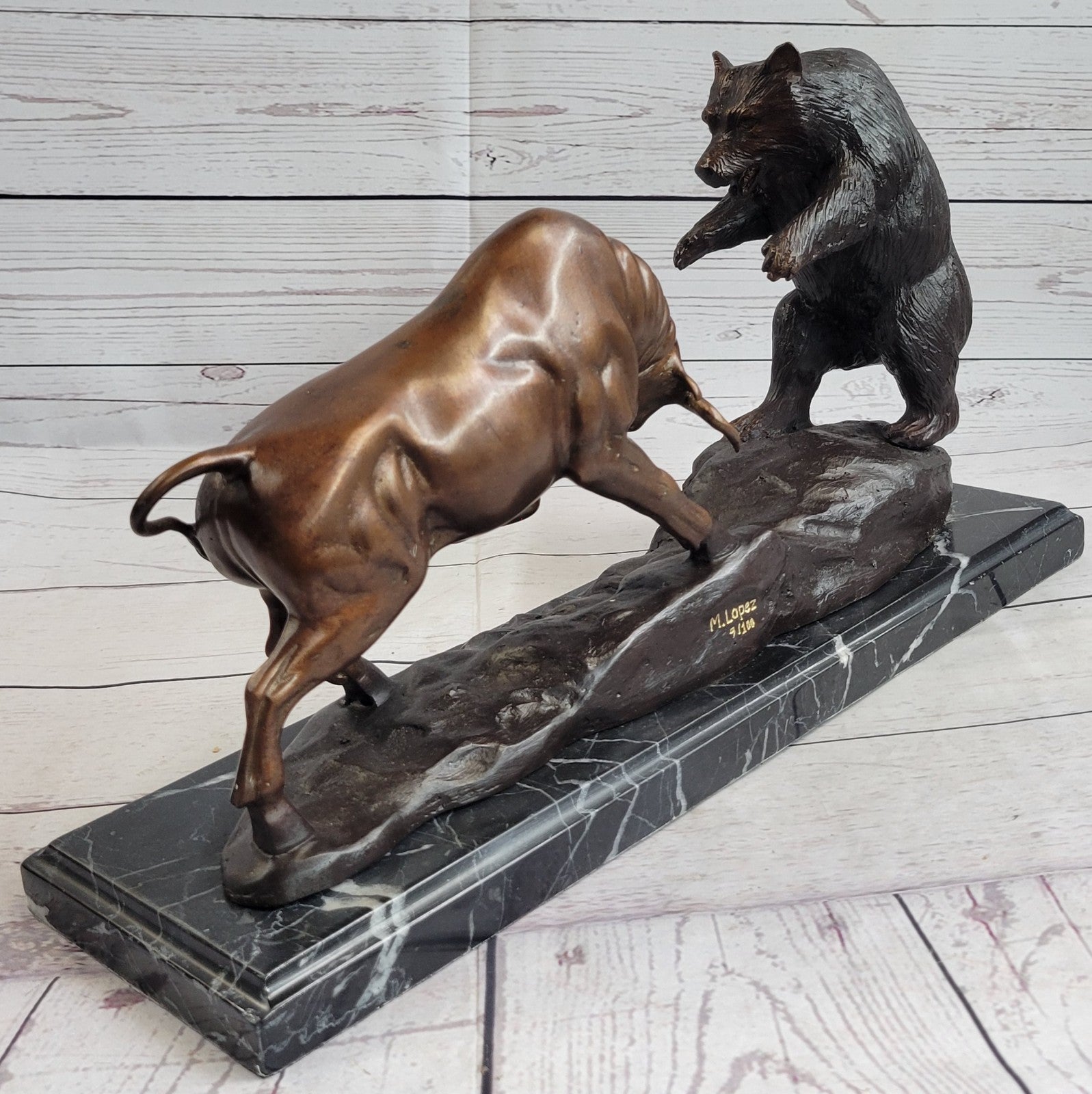 Large SIGNATURE STATUARY Bronze Bull And Bear Statue Sculpture ~ NEW Statue DEAL