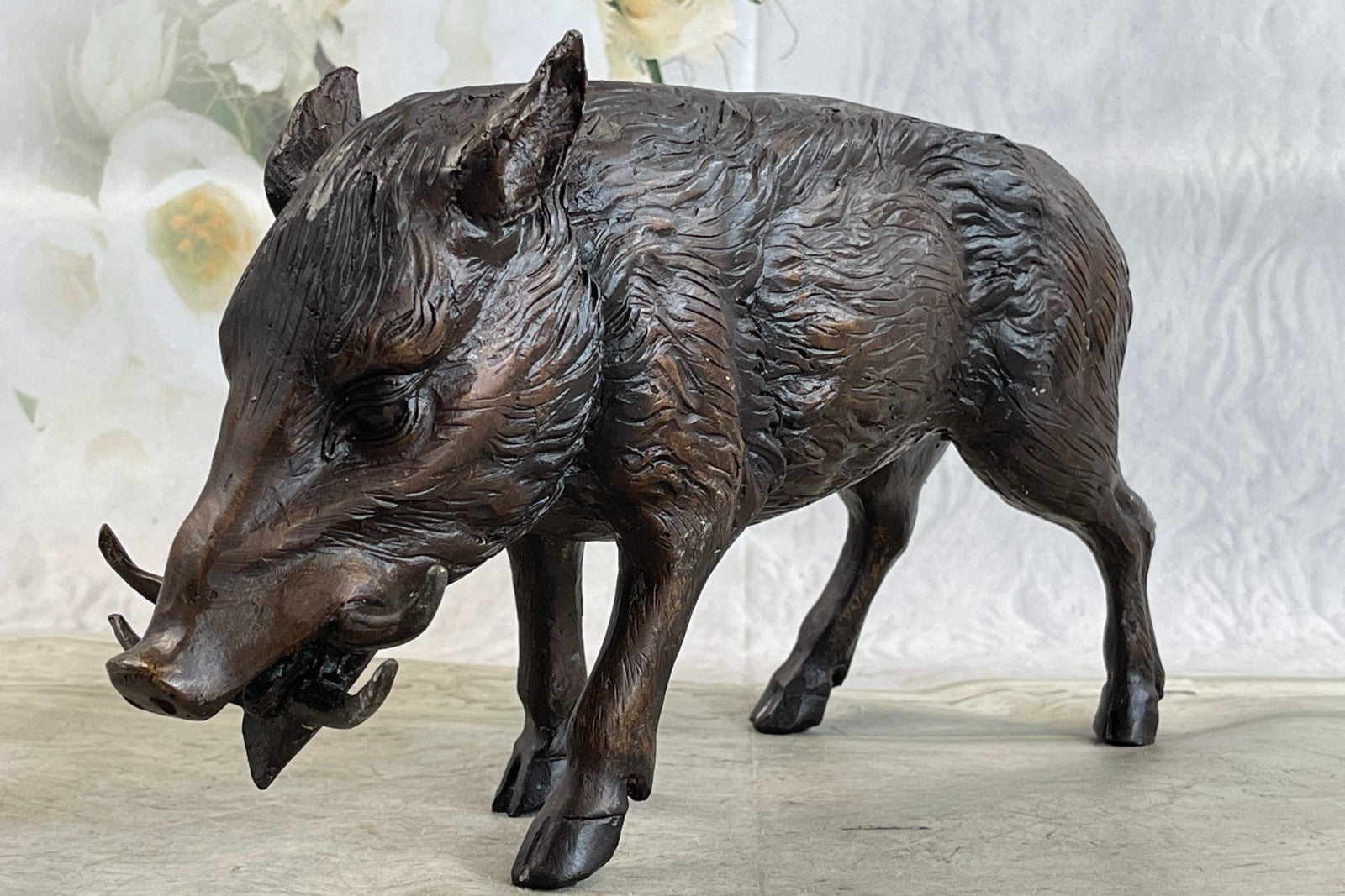 Bronze Art Deco Farm Decor Happy Pig Boar Wild  Marble Figure Artwork Figurine