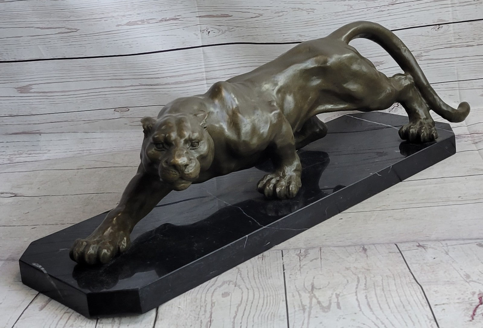 Extra Large Mountain Lion Cougar Puma Bronze Art Deco Sculpture Figurine By Milo