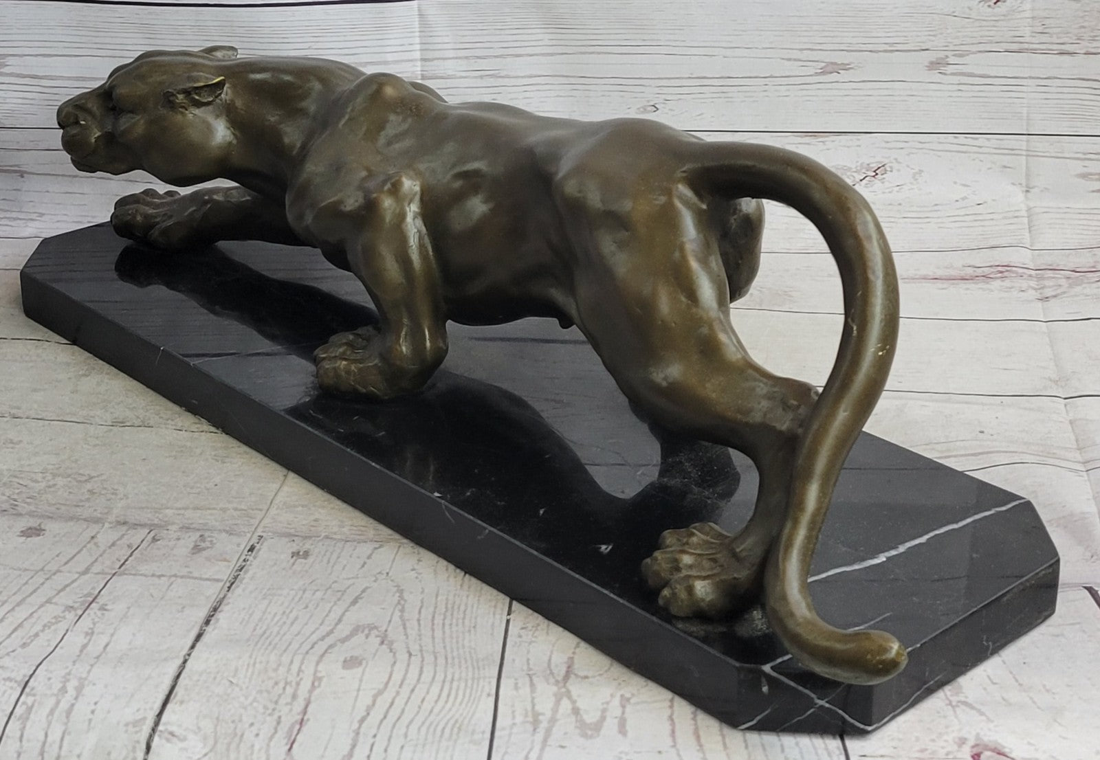 Extra Large Mountain Lion Cougar Puma Bronze Art Deco Sculpture Figurine By Milo