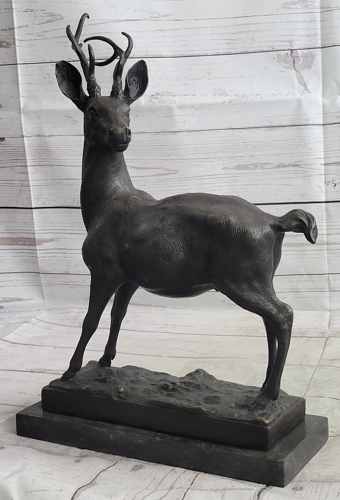 Large Metal Bronze Deer Stag Elk Outdoor Yard Sculpture, Handcrafted Figurine