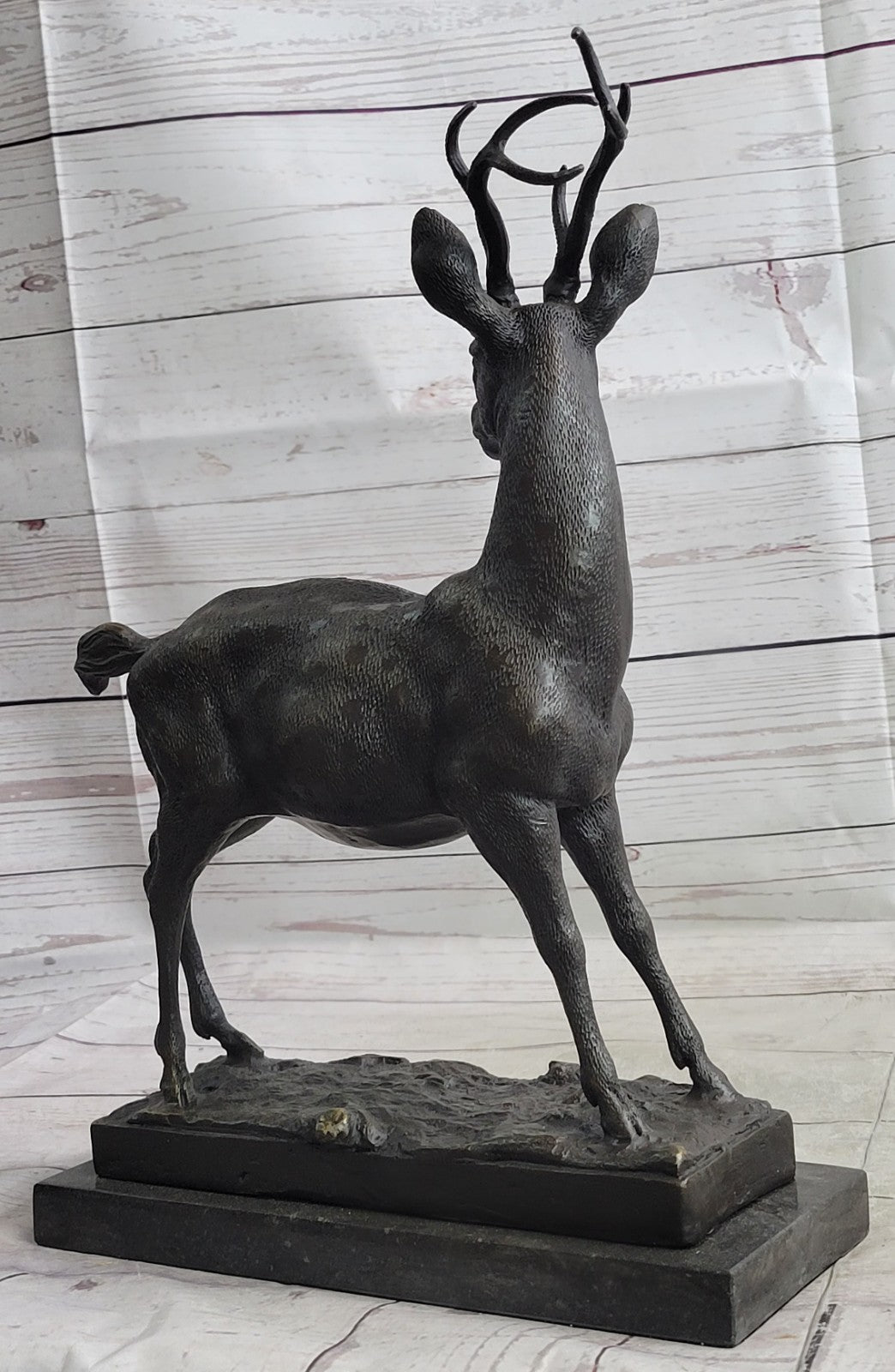 Large Metal Bronze Deer Stag Elk Outdoor Yard Sculpture, Handcrafted Figurine