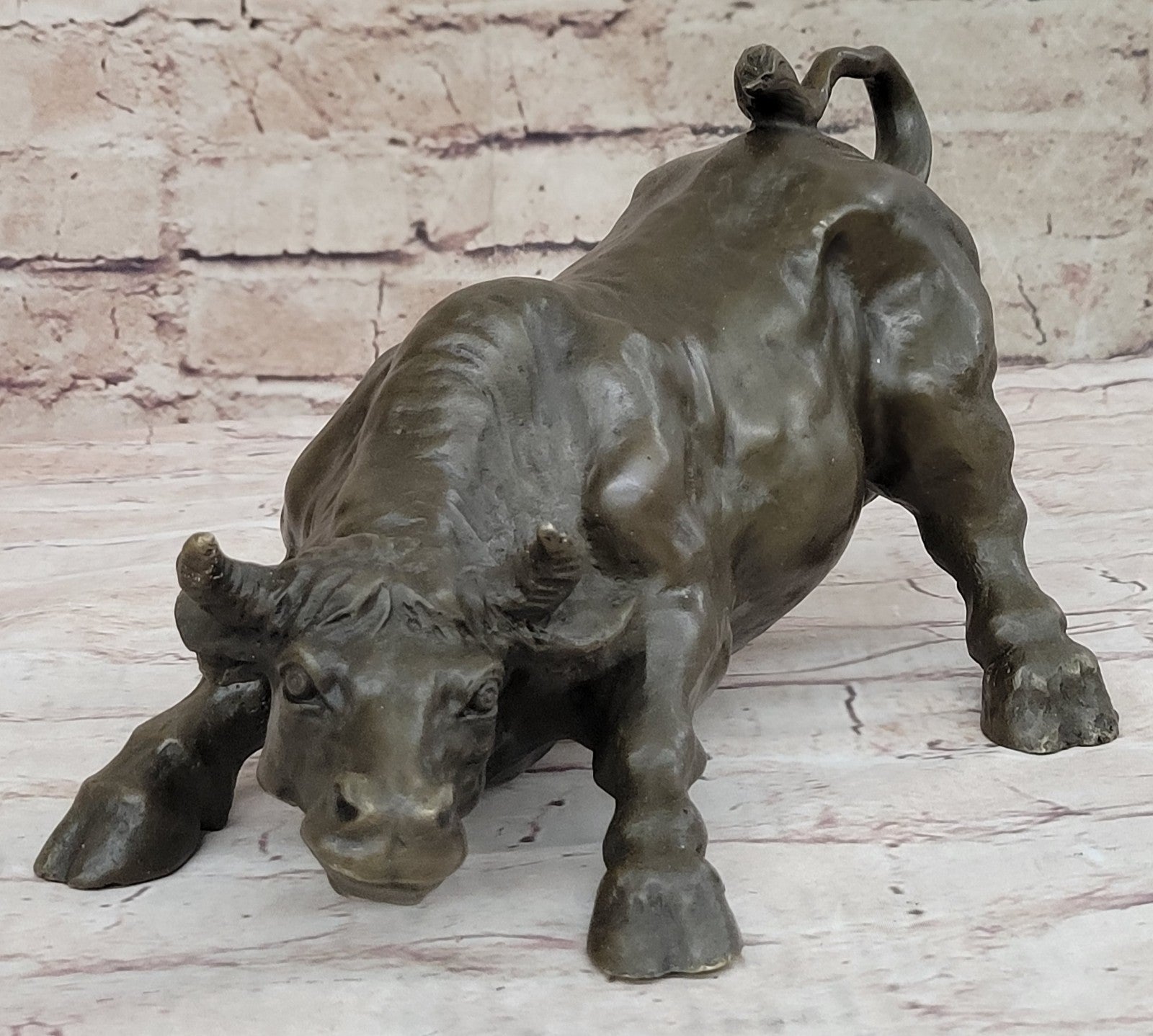 Art Deco Original Stock Market Bull Bronze Sculpture Wall Street Figurine Figure