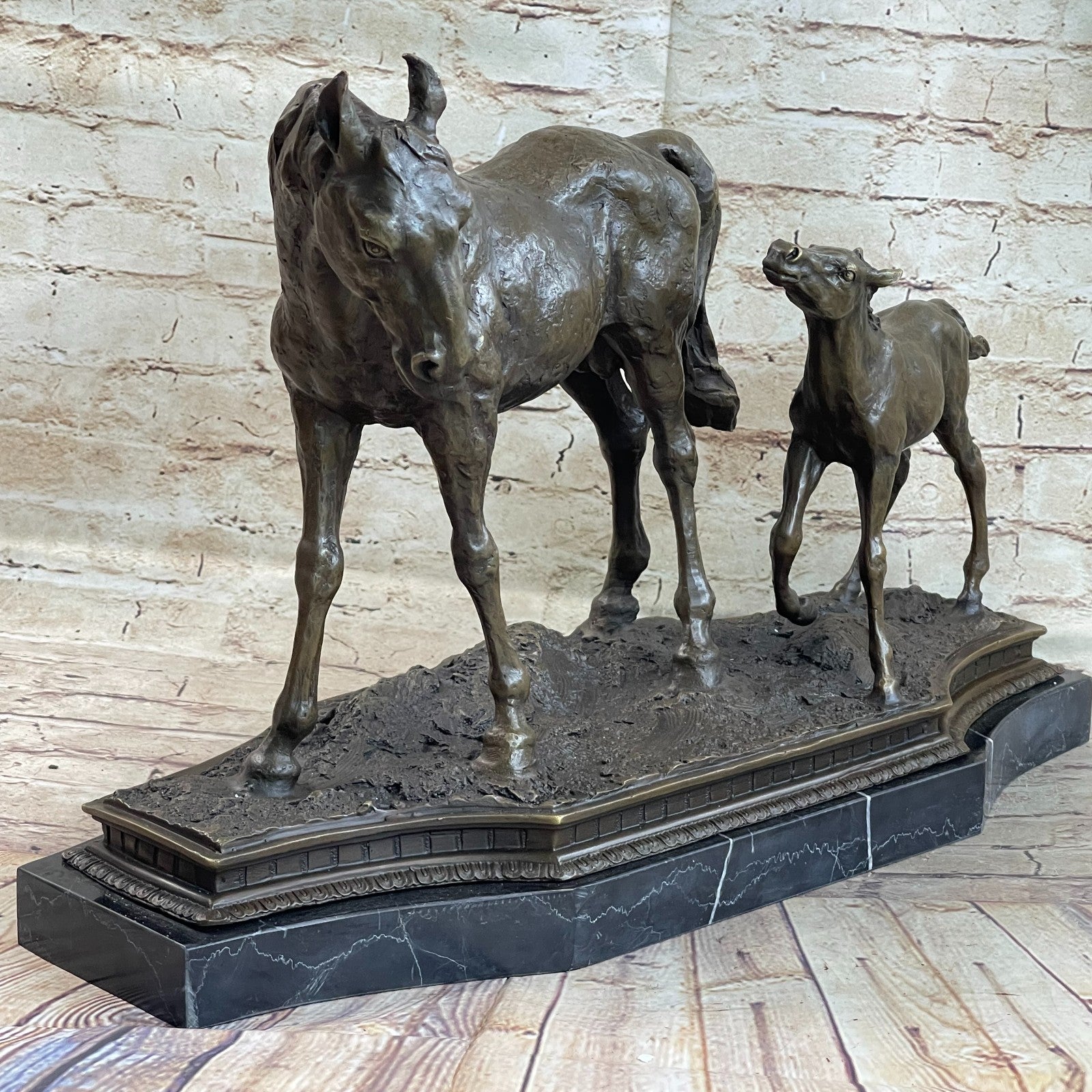 Very Heavy Bronze " Mare With Rearing Colt" By. French sculptor MILO Sculpture