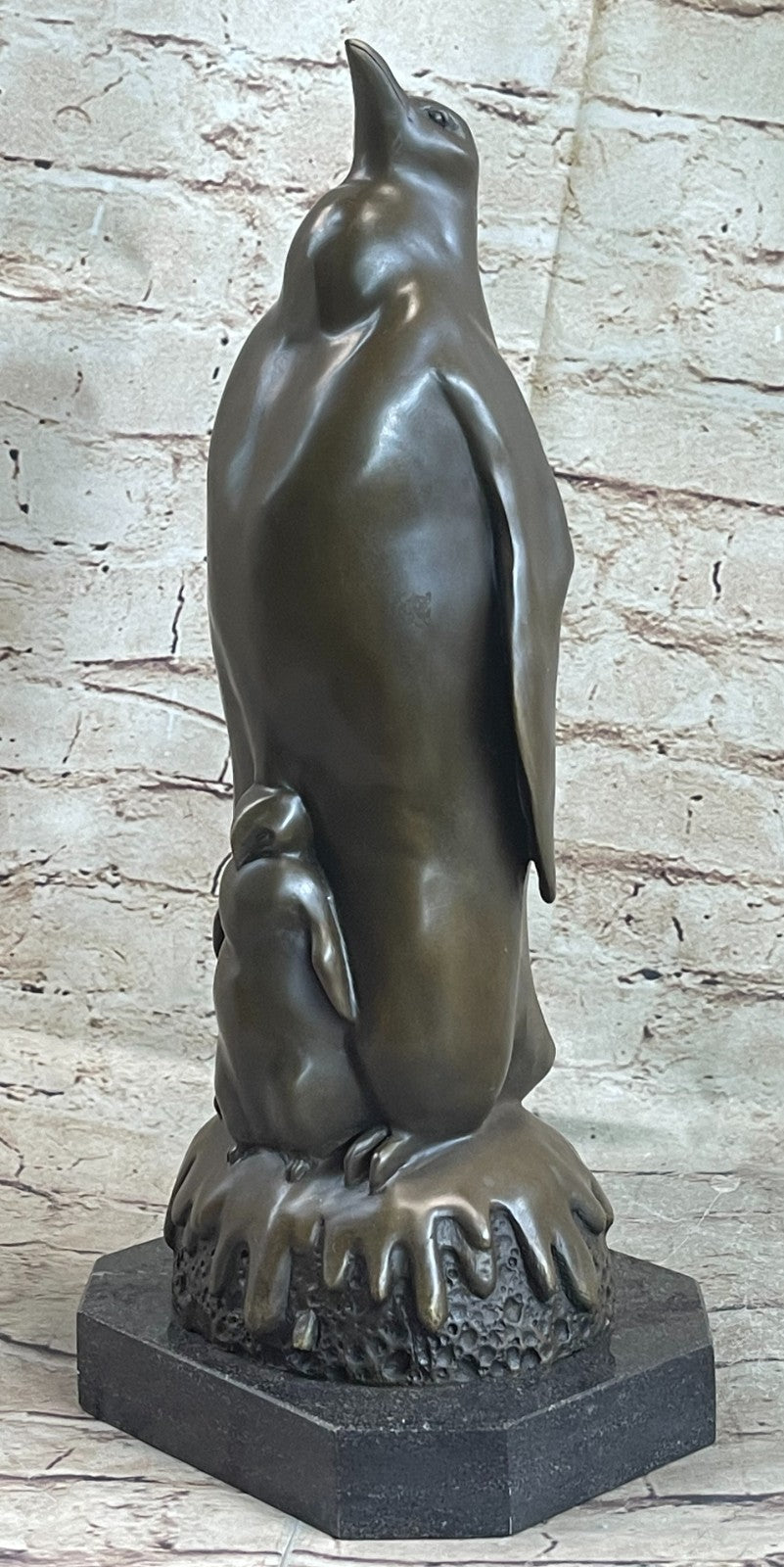 Handcrafted Detailed Penguin Family Abstract Modern Art Bird Bronze Sculpture