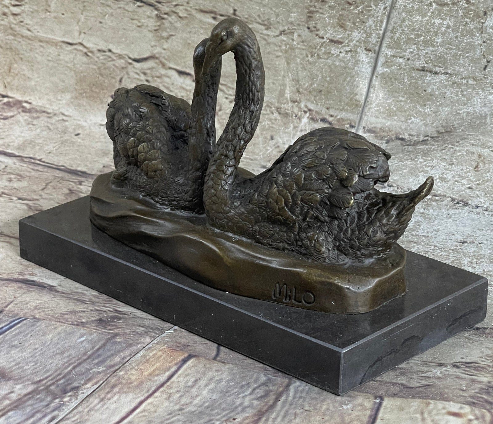 Large Decorative Molded Bronze Swan Goose Statue Hand Made Sculpture Figurine