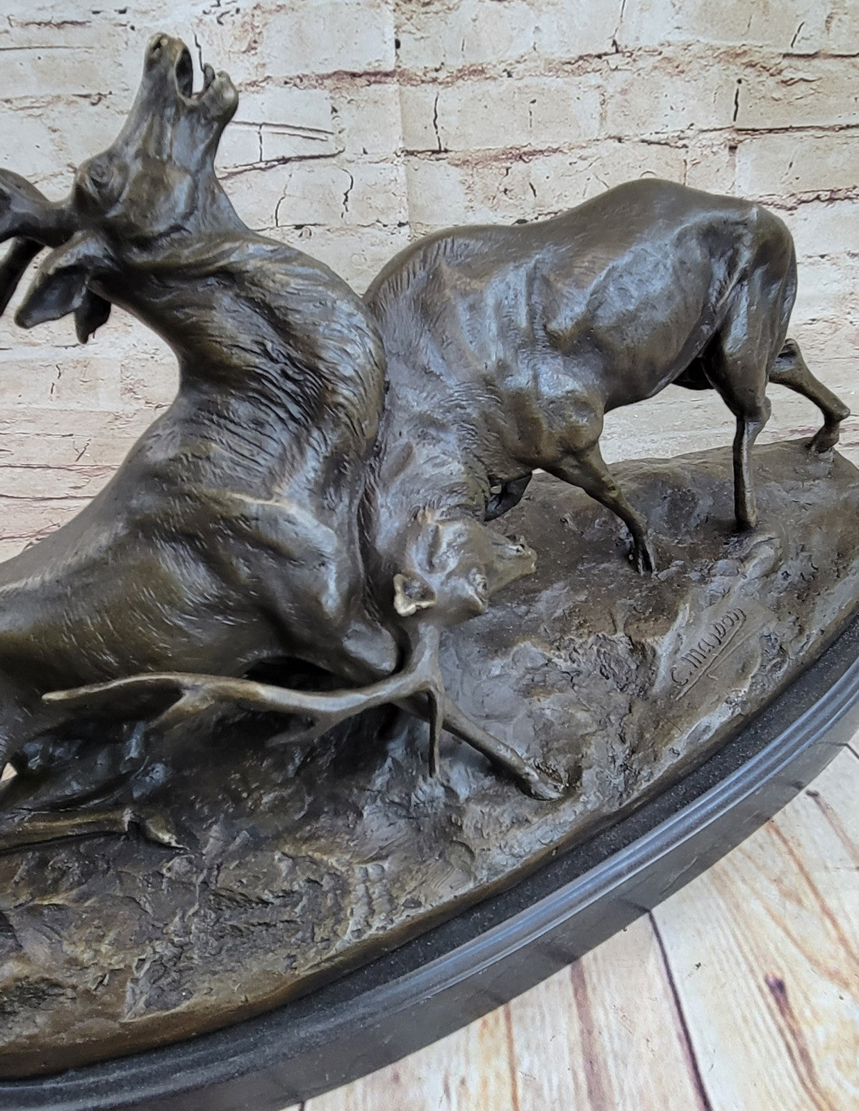 Art Deco Signed Original Two Elks Hot Cast Bronze Sculpture Lost Wax Deal  Sale