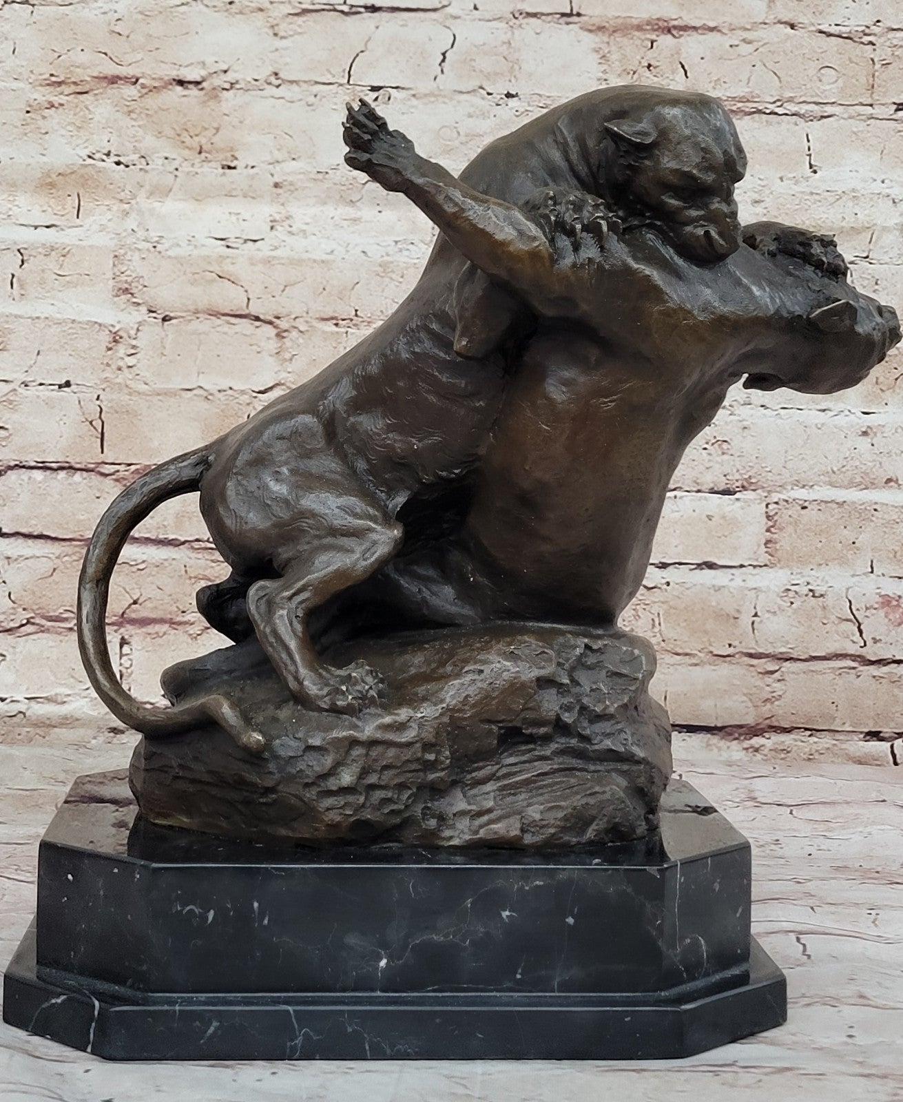 Home Office Decor: Gardet`s Signed Bronze Cougar Battle Sculpture - Heavy Art