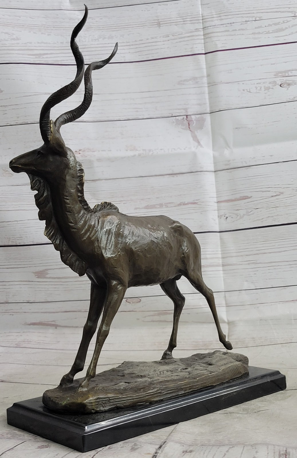 Bronze Sculpture Gazelle Hand Made Masterpiece Detailed Marble Base Figure
