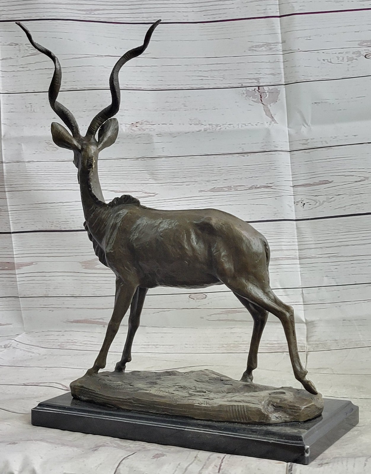 Bronze Sculpture Gazelle Hand Made Masterpiece Detailed Marble Base Figure