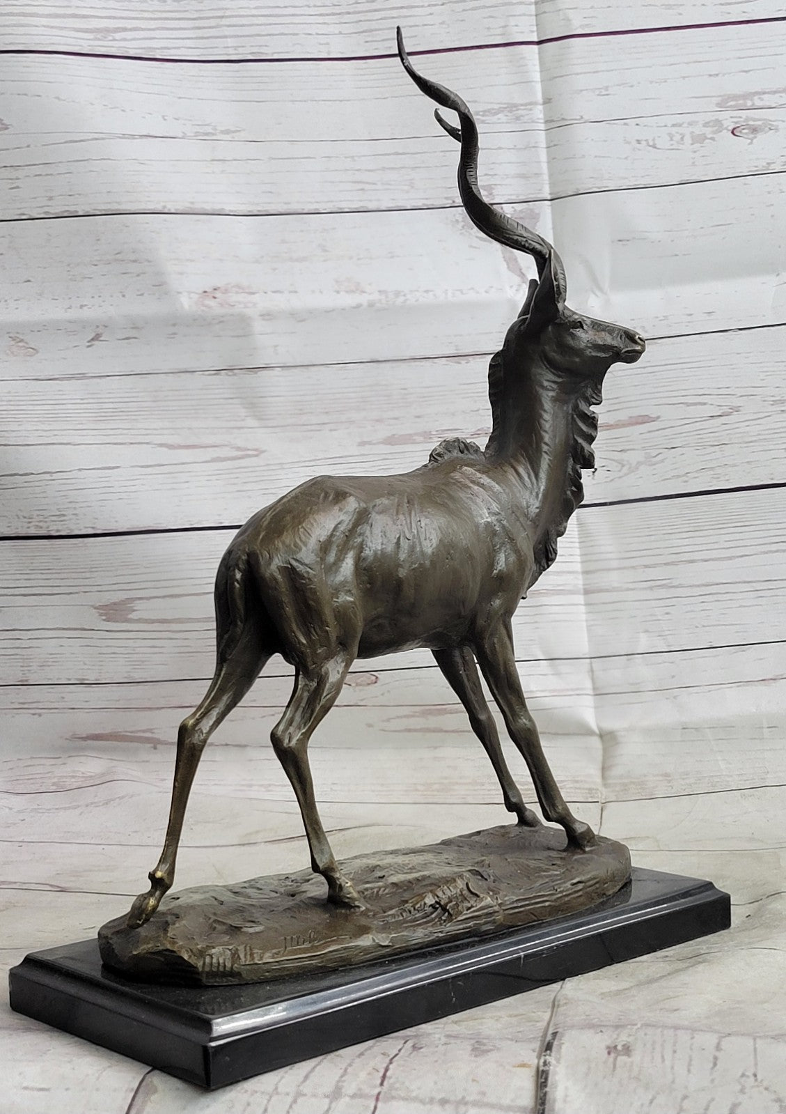 Bronze Sculpture Gazelle Hand Made Masterpiece Detailed Marble Base Figure