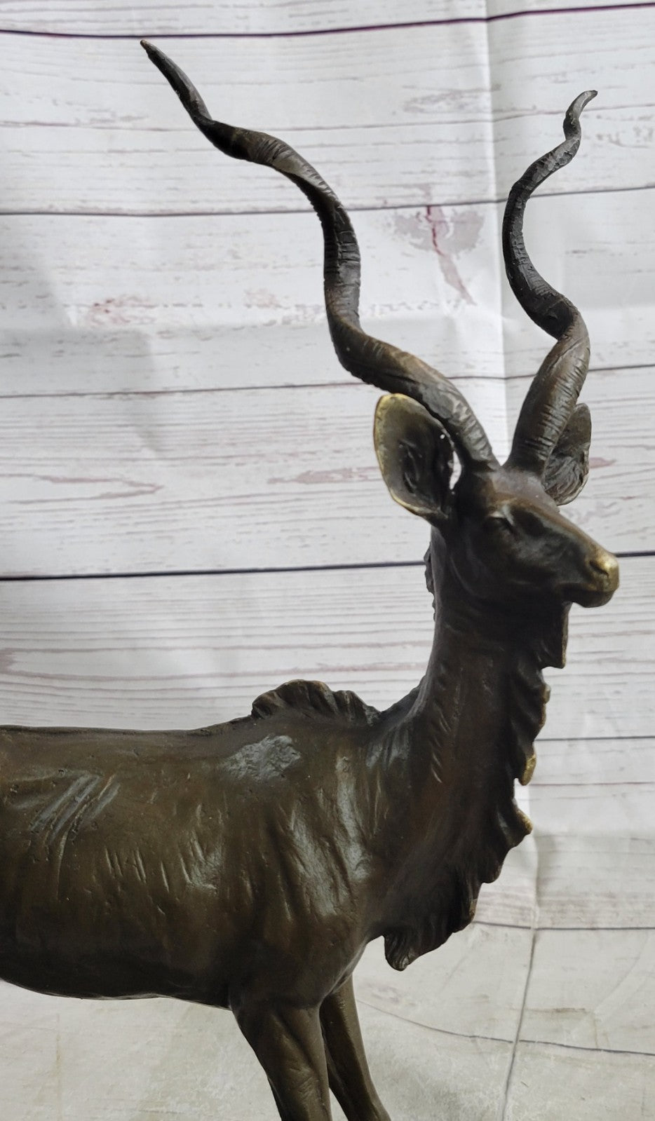 Bronze Sculpture Gazelle Hand Made Masterpiece Detailed Marble Base Figure