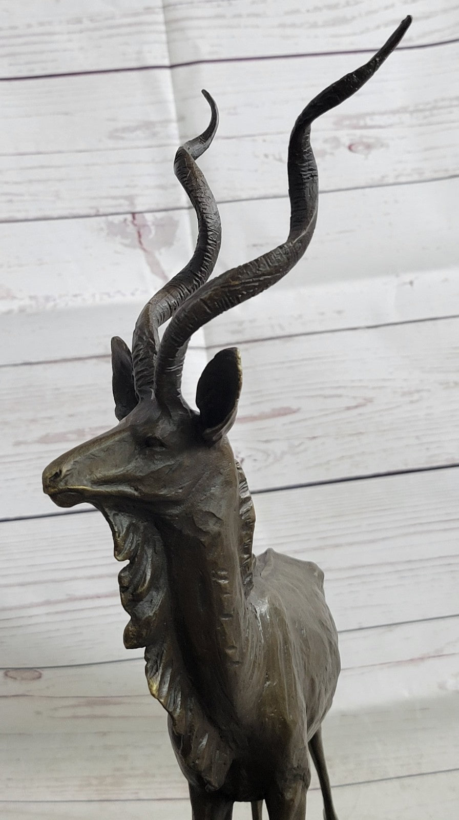 Bronze Sculpture Gazelle Hand Made Masterpiece Detailed Marble Base Figure