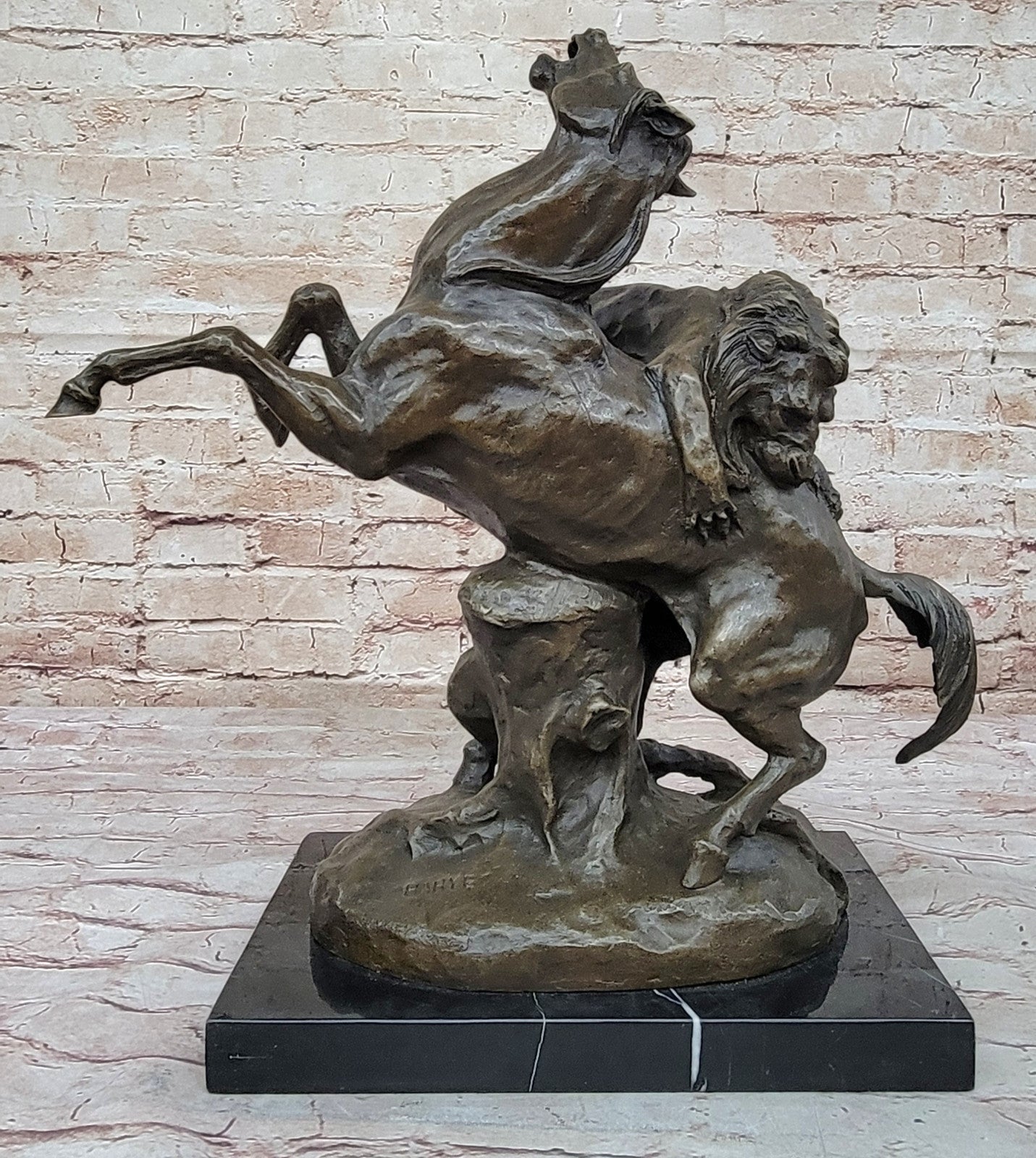 Majestic Wildlife Scene: Signed Barye Lion Attack - Solid Bronze Sculpture
