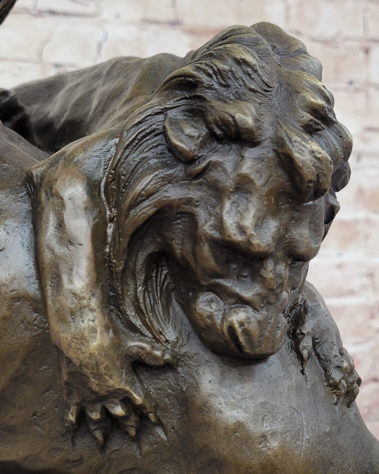 Majestic Wildlife Scene: Signed Barye Lion Attack - Solid Bronze Sculpture