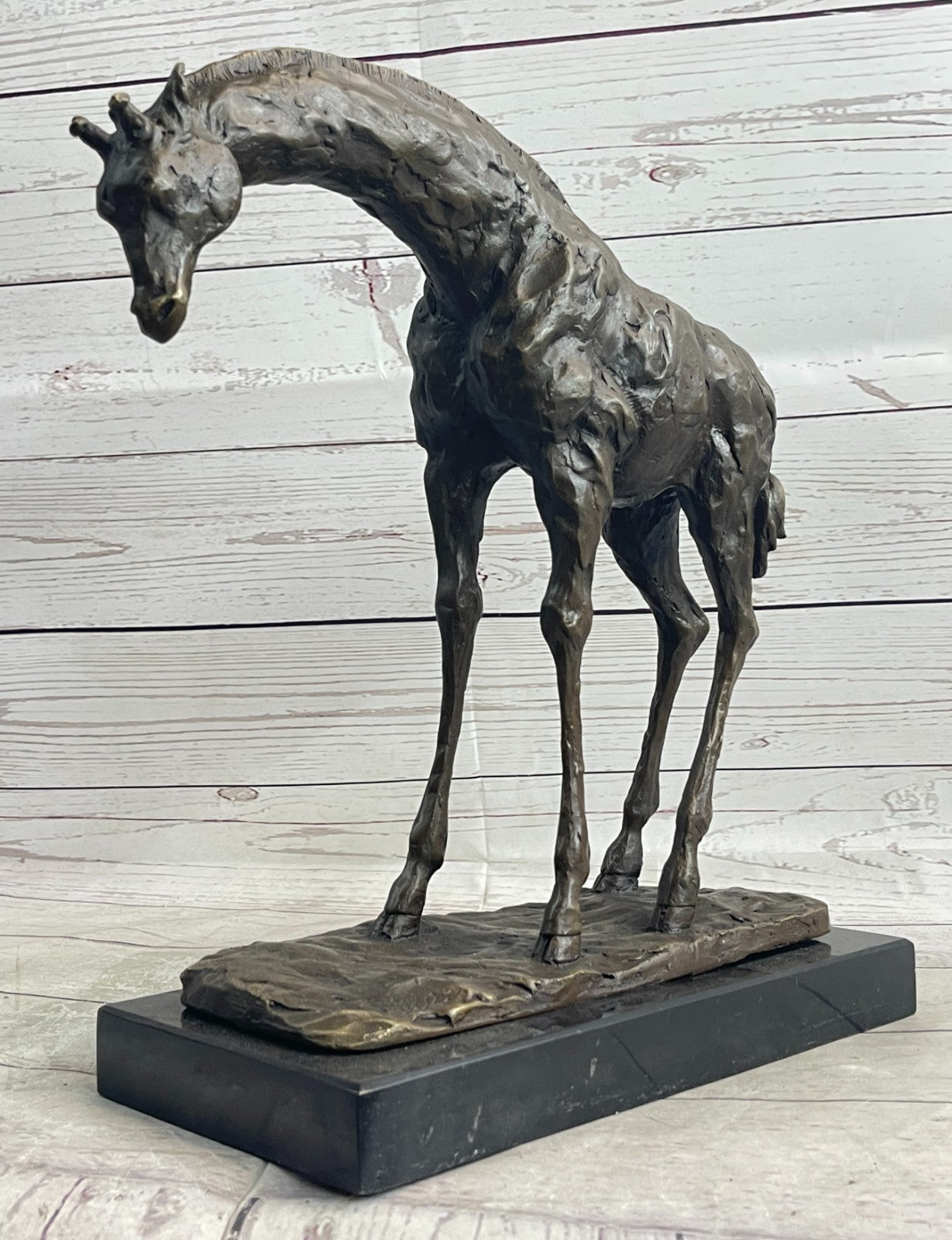 Graceful Giraffe Bronze Figure Sculpture Signed Milo Lost Wax Method Wildlife Art