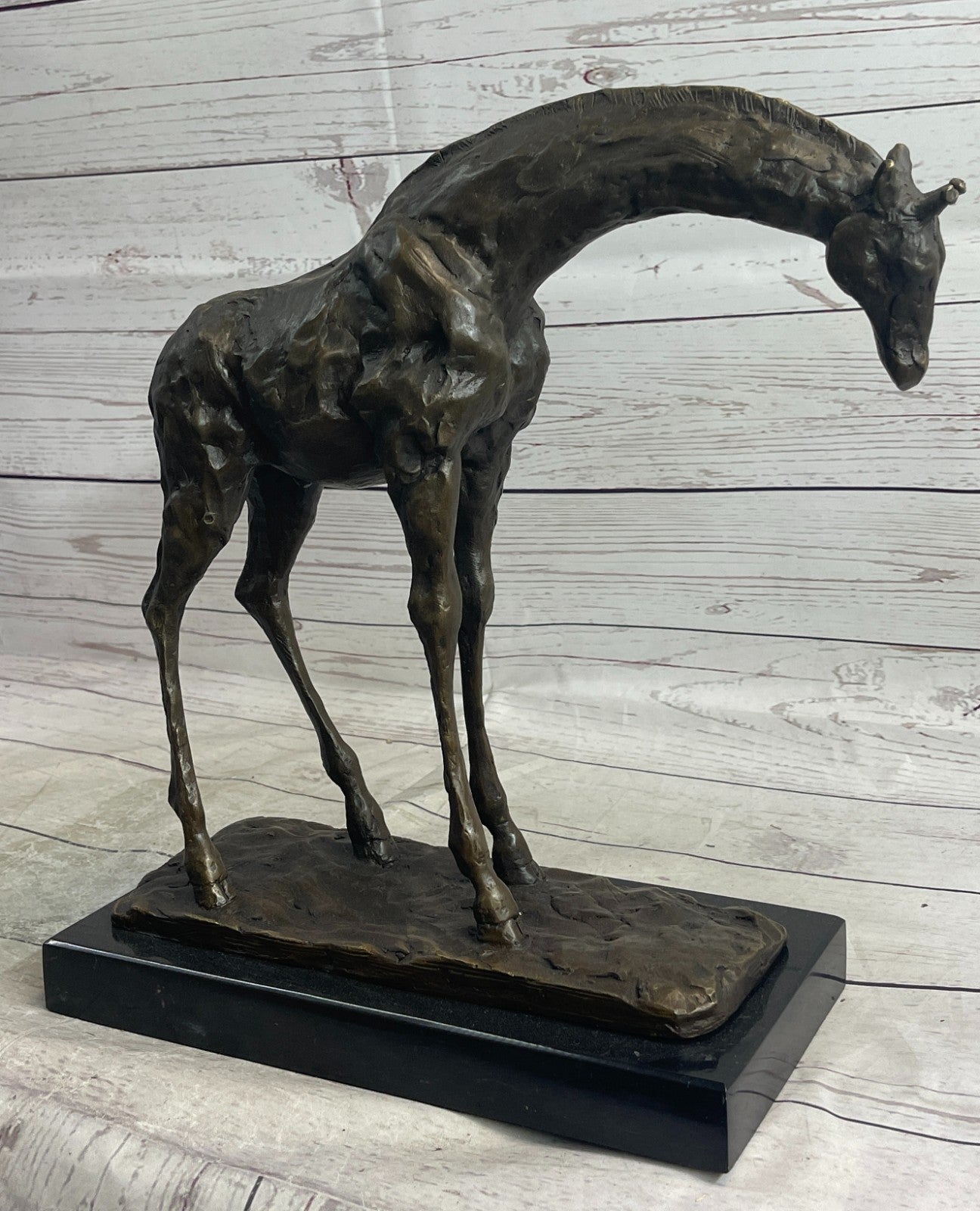 Graceful Giraffe Bronze Figure Sculpture Signed Milo Lost Wax Method Wildlife Art