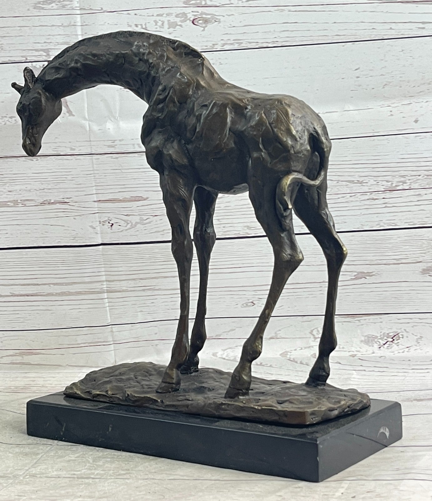 Graceful Giraffe Bronze Figure Sculpture Signed Milo Lost Wax Method Wildlife Art