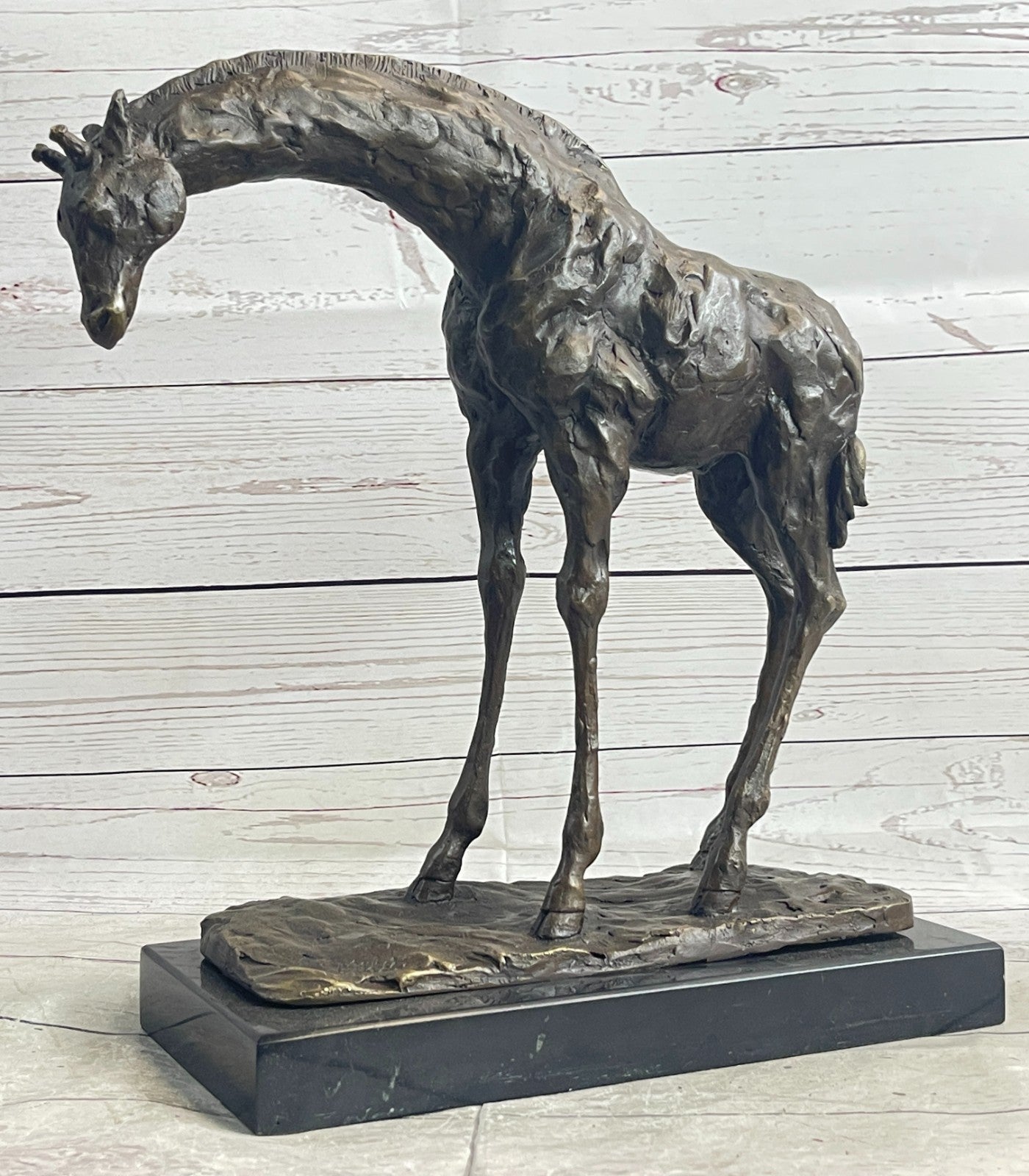 Graceful Giraffe Bronze Figure Sculpture Signed Milo Lost Wax Method Wildlife Art