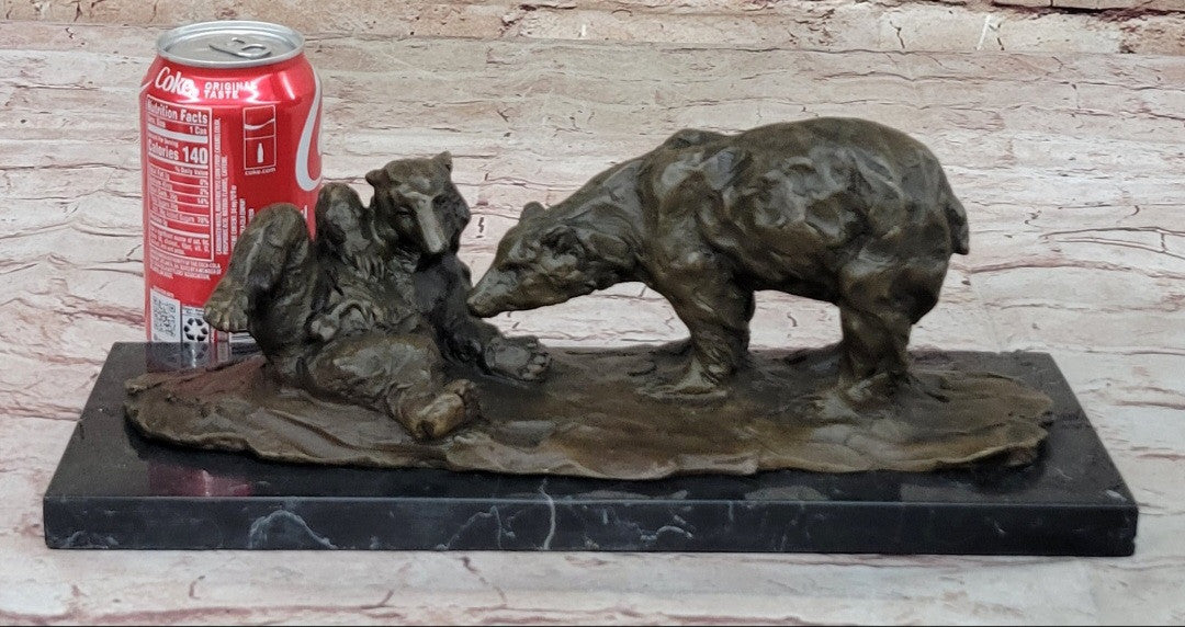 Hot Cast Home Office Decor: Miguel Lopez`s French Bronze Bear & Cubs Statue