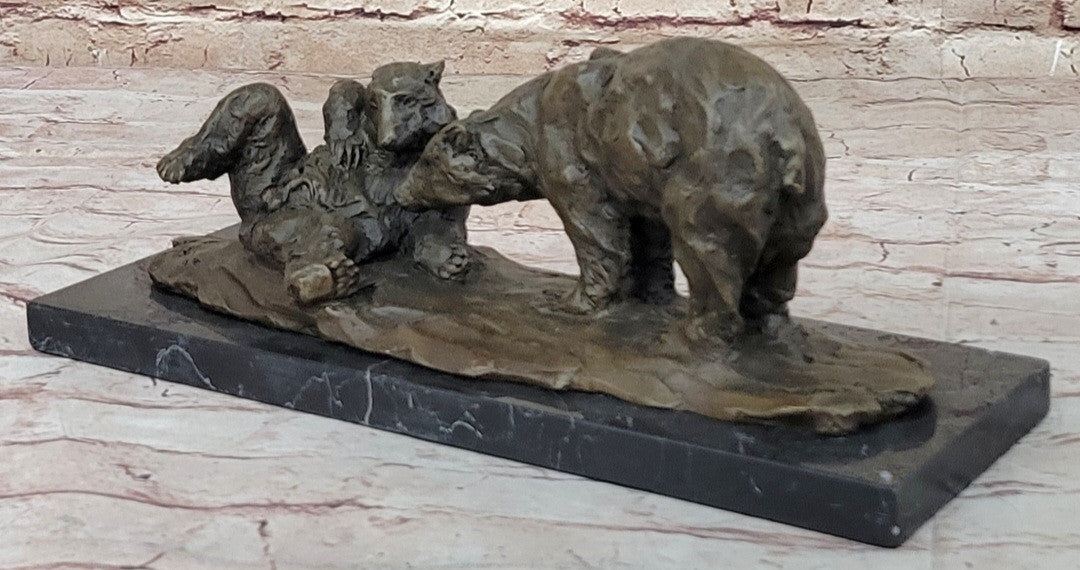 Hot Cast Home Office Decor: Miguel Lopez`s French Bronze Bear & Cubs Statue