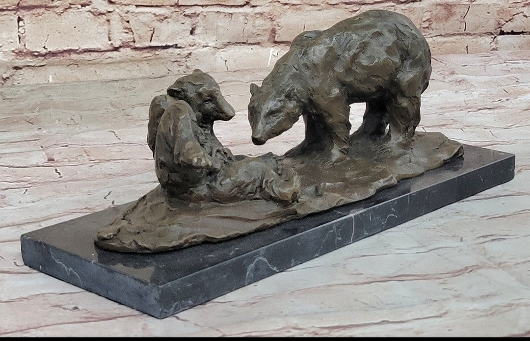 Hot Cast Home Office Decor: Miguel Lopez`s French Bronze Bear & Cubs Statue