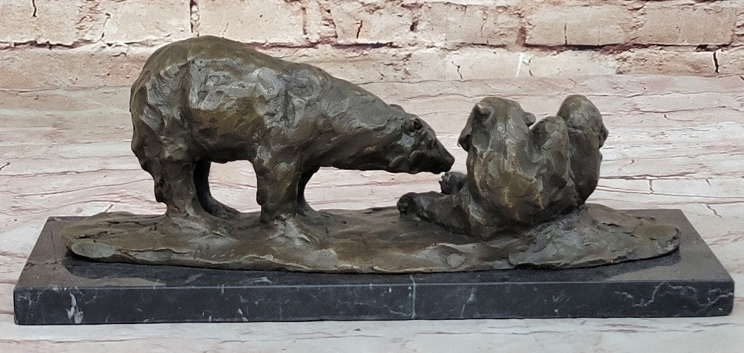 Hot Cast Home Office Decor: Miguel Lopez`s French Bronze Bear & Cubs Statue
