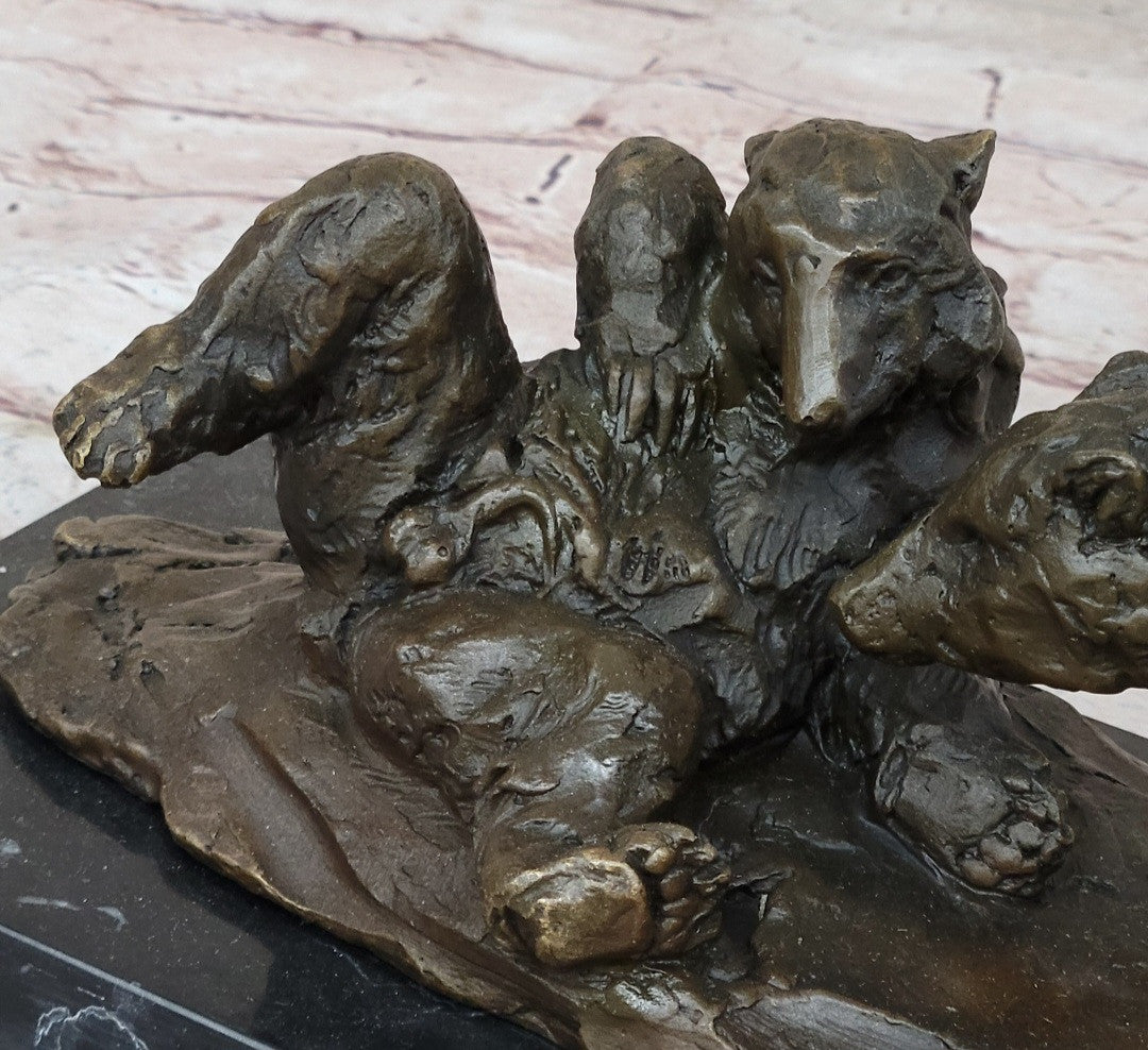 Hot Cast Home Office Decor: Miguel Lopez`s French Bronze Bear & Cubs Statue