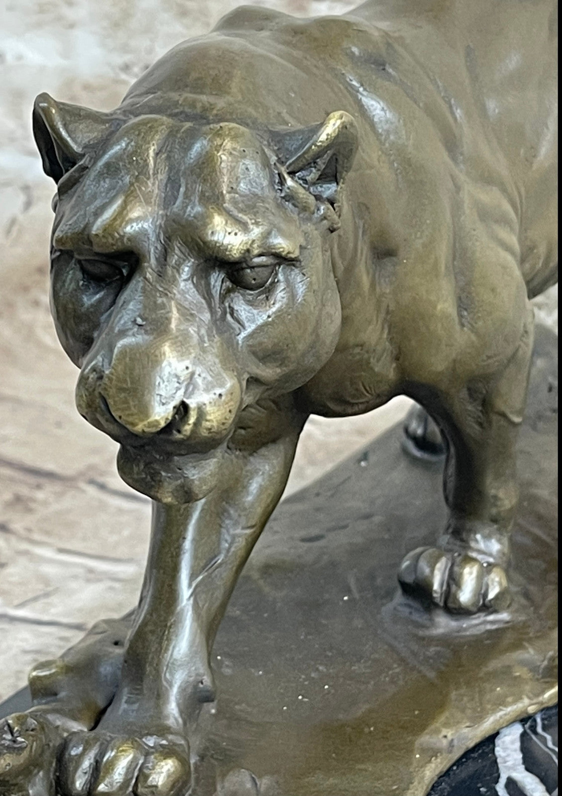 16" European Pure Bronze Wall Art Deco Animal Ornament Lion Leo Puma Sculpture