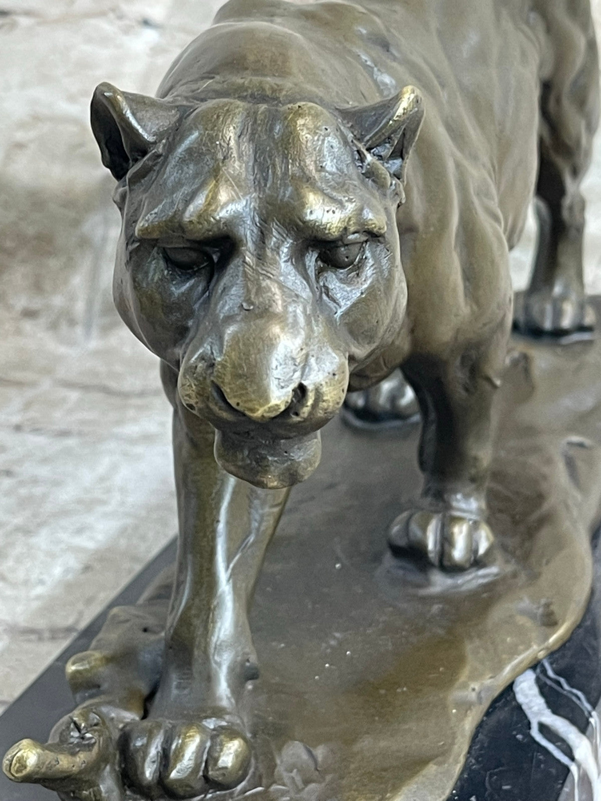 16" European Pure Bronze Wall Art Deco Animal Ornament Lion Leo Puma Sculpture