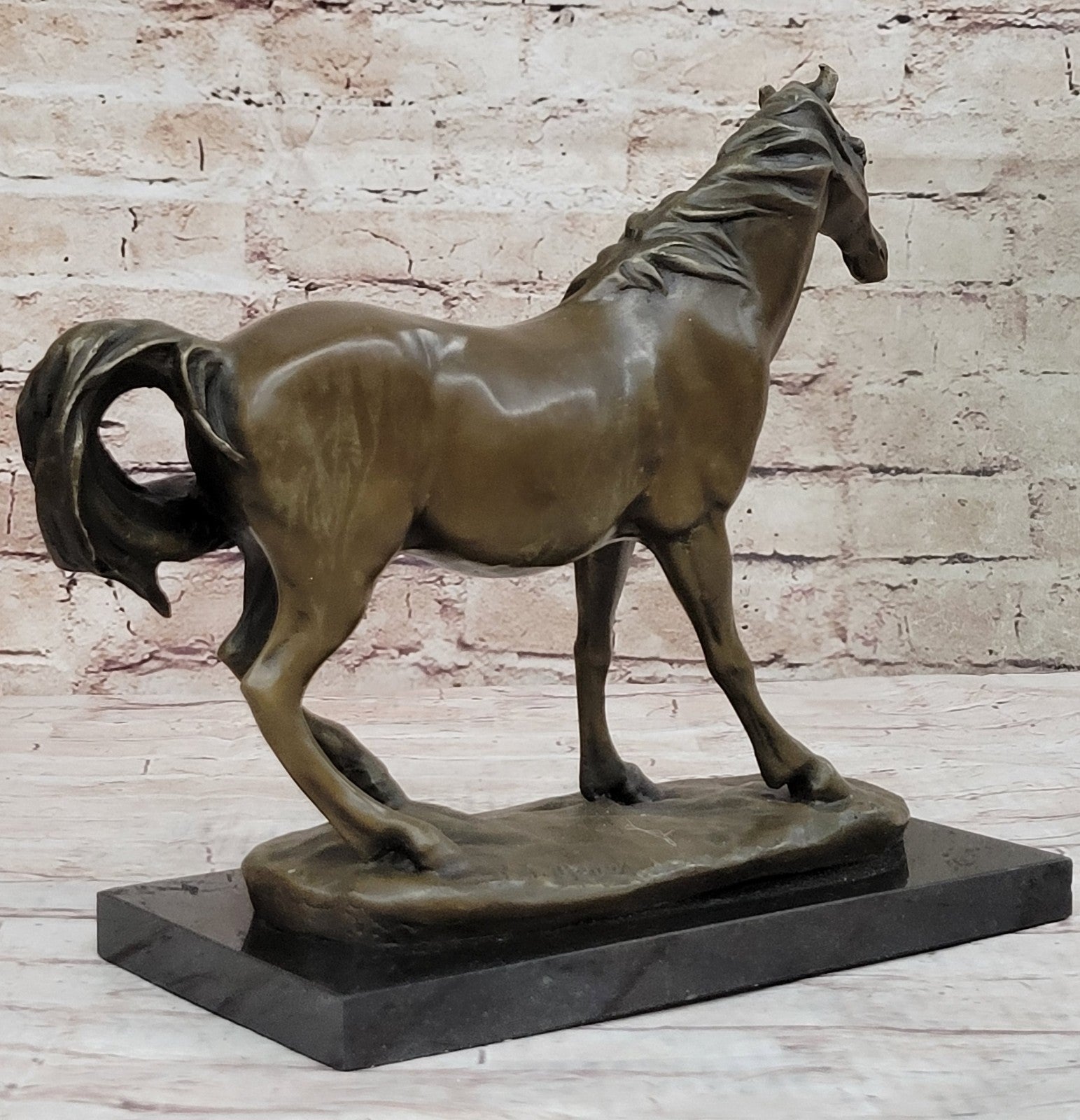 Signed Horse Head Bust Art Deco Bronze Sculpture Statue Figurine Home Decor