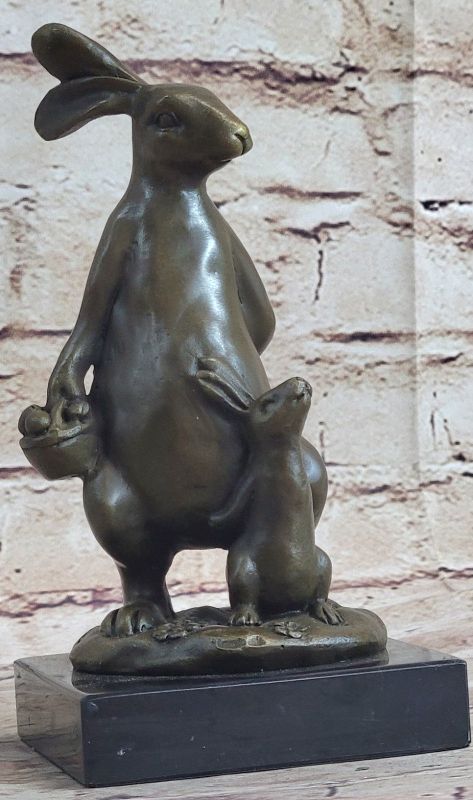 Bronze Sculpture Signed Original Milo Rabbit and Baby Girl Bronze Sculpture Stat