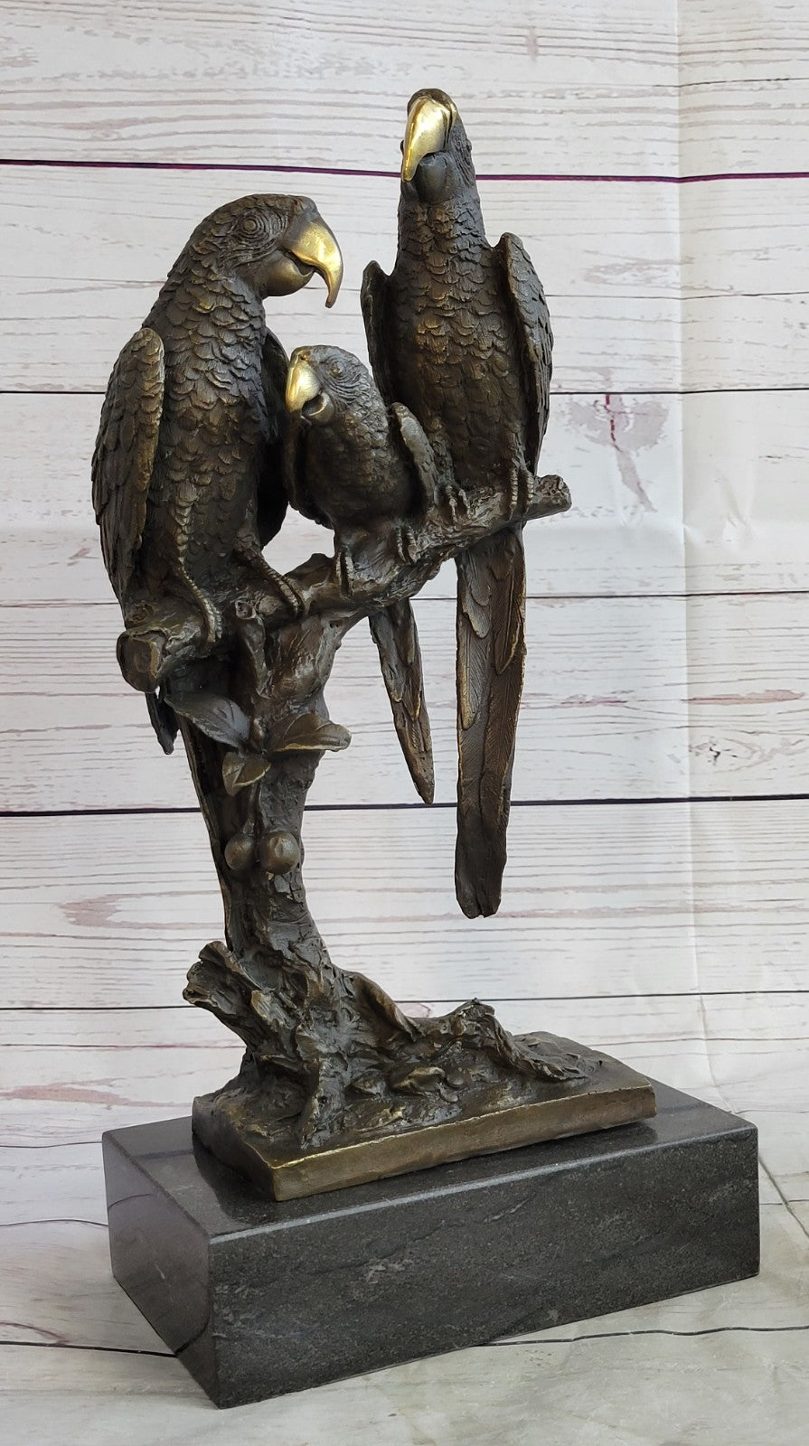 Milo`s Signed Bronze Birds: Three Brazilian Parrots Sculpture - Collector`s Item
