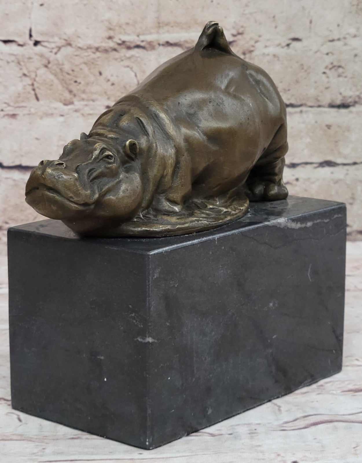Art Deco Style Statue Sculpture hippo Wildlife Art Nouveau Style Bronze Signed