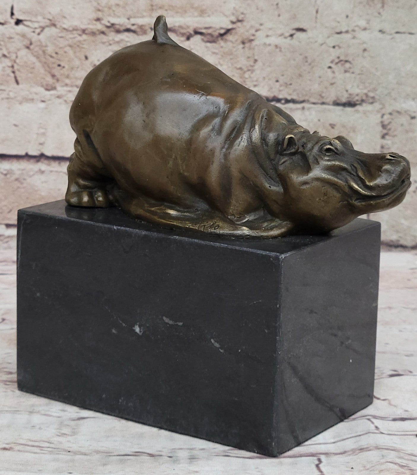 Art Deco Style Statue Sculpture hippo Wildlife Art Nouveau Style Bronze Signed