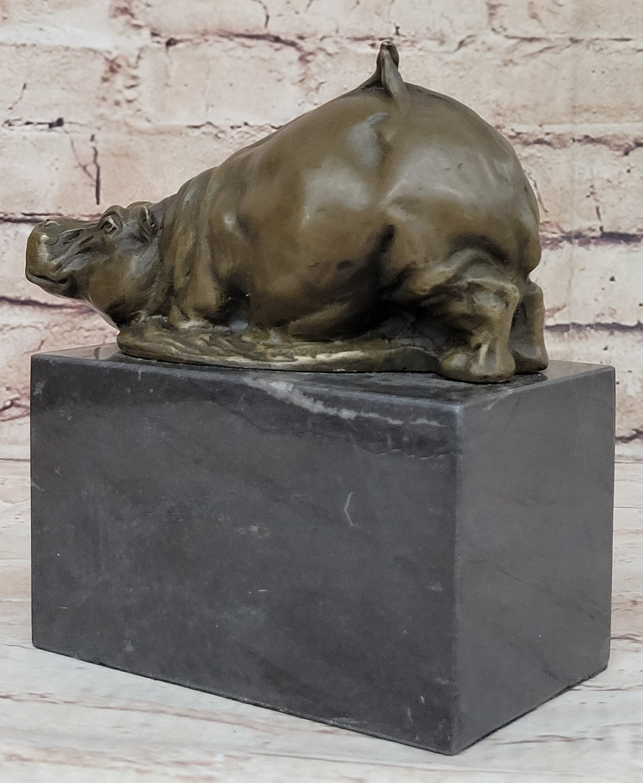 Art Deco Style Statue Sculpture hippo Wildlife Art Nouveau Style Bronze Signed