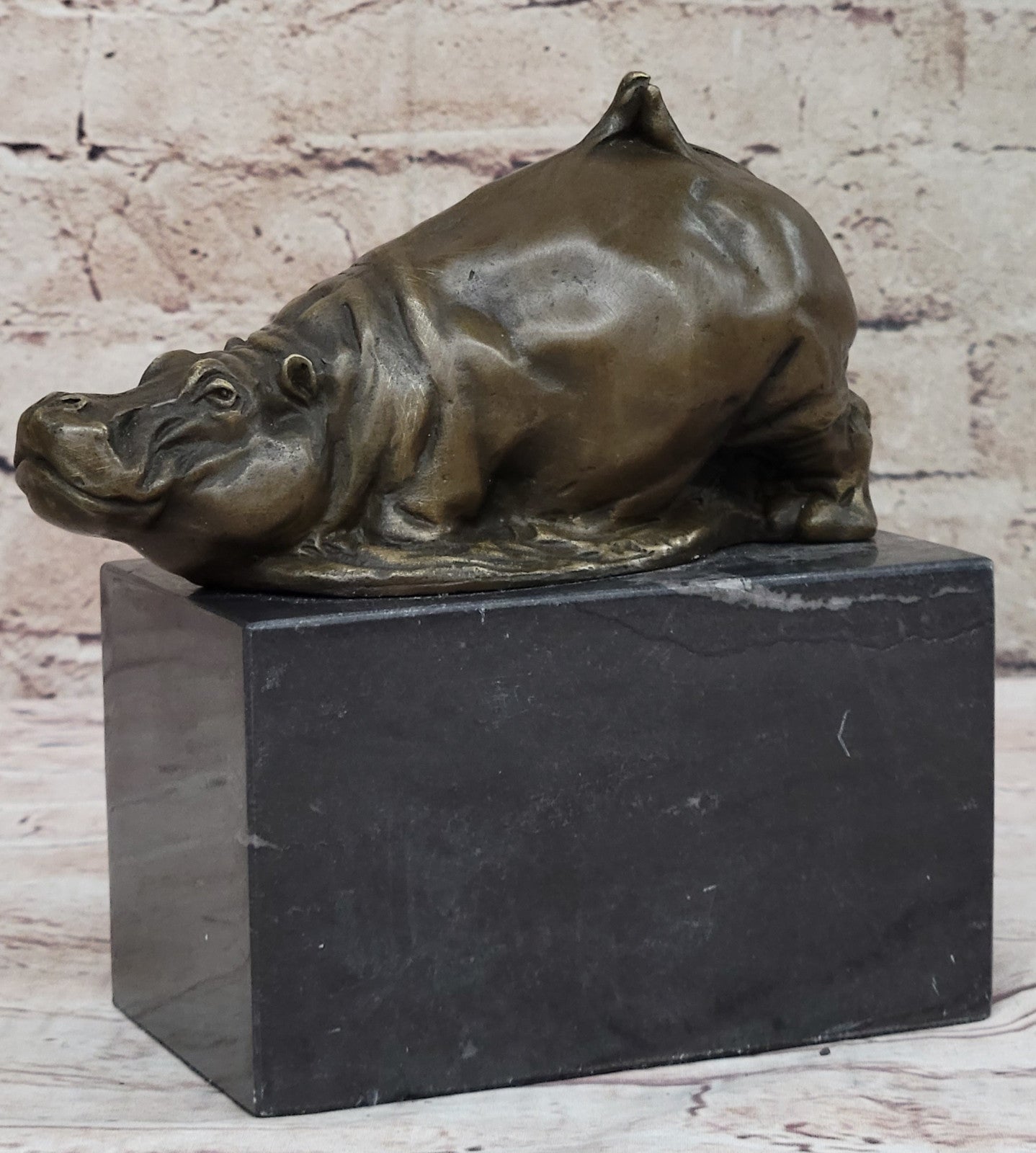 Art Deco Style Statue Sculpture hippo Wildlife Art Nouveau Style Bronze Signed