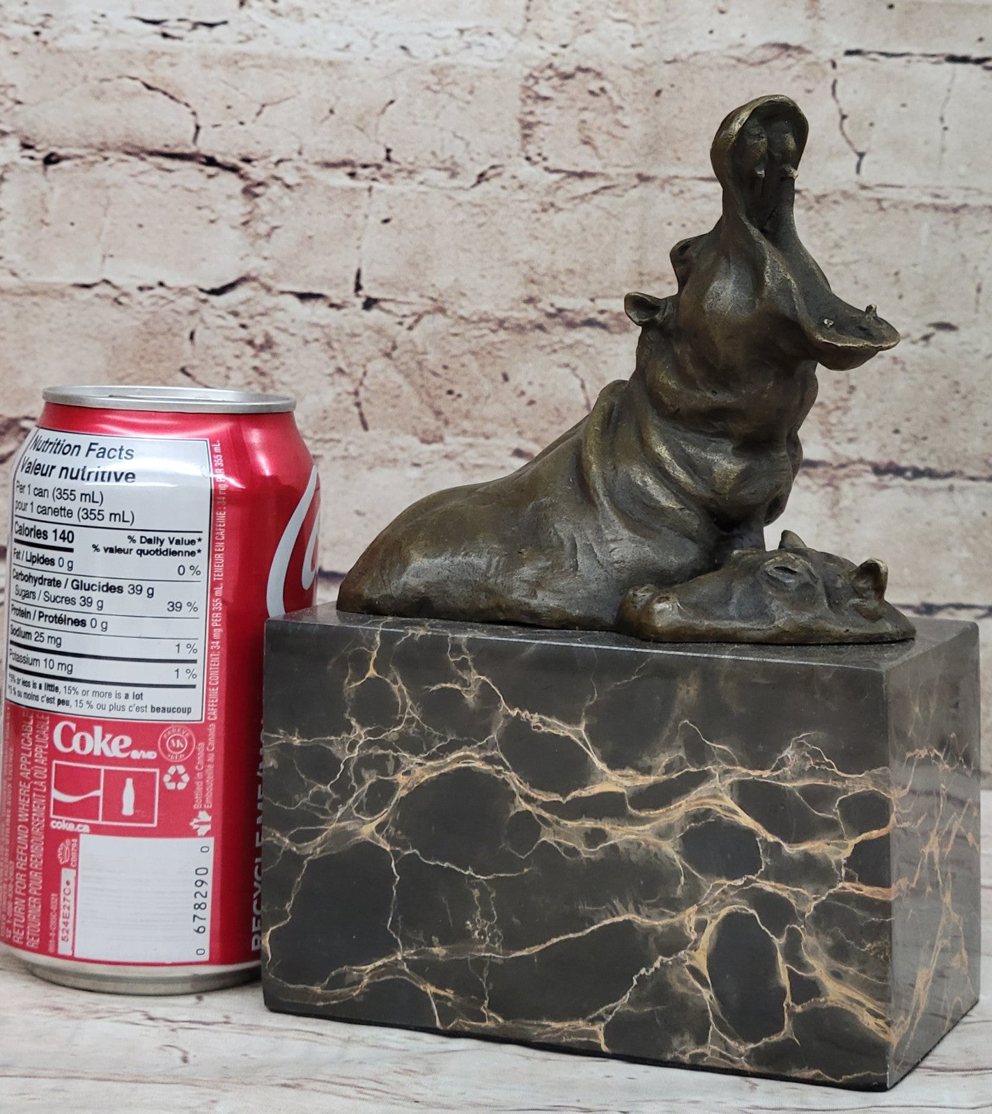 Animal Statue - Happy Hippo - Bronze / Marble Sleeping Hippopotamus