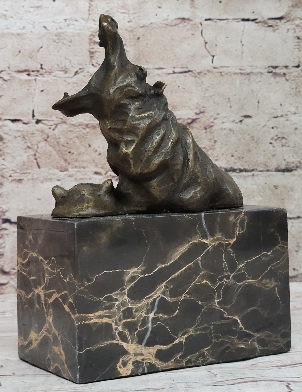 Animal Statue - Happy Hippo - Bronze / Marble Sleeping Hippopotamus