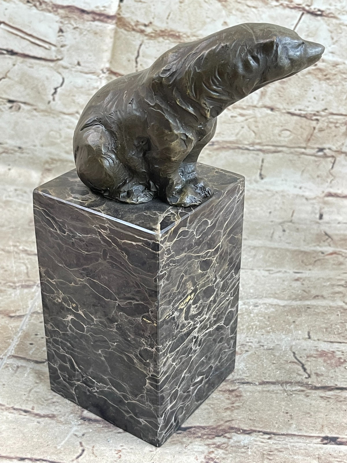 Signed Sitting Polar Bear Bronze Bookend Book End Decor Marble Sculpture Statue